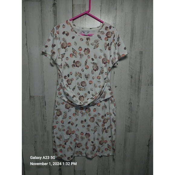 Liz Claiborne Dress Womens Large White Sea Shells Coastal Beach Resort Cruise - Picture 1 of 6